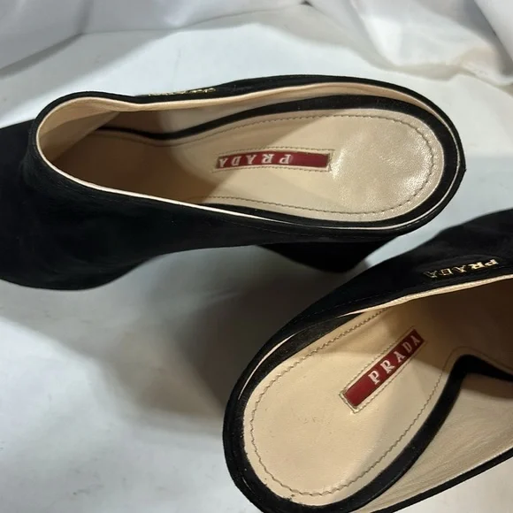 Prada  Authentic black Calzature Donna Camoscio Suede Mule/Slides wedge shoes - Picture 4 of 9